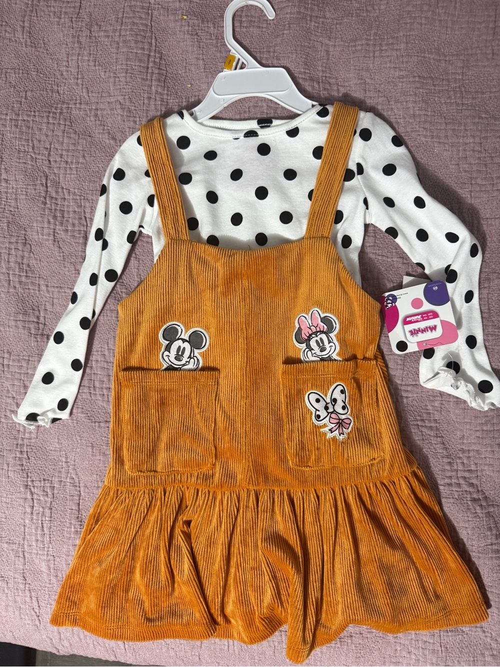 Disney Mustard Corduroy Pinafore Dress with Polka Dot Top